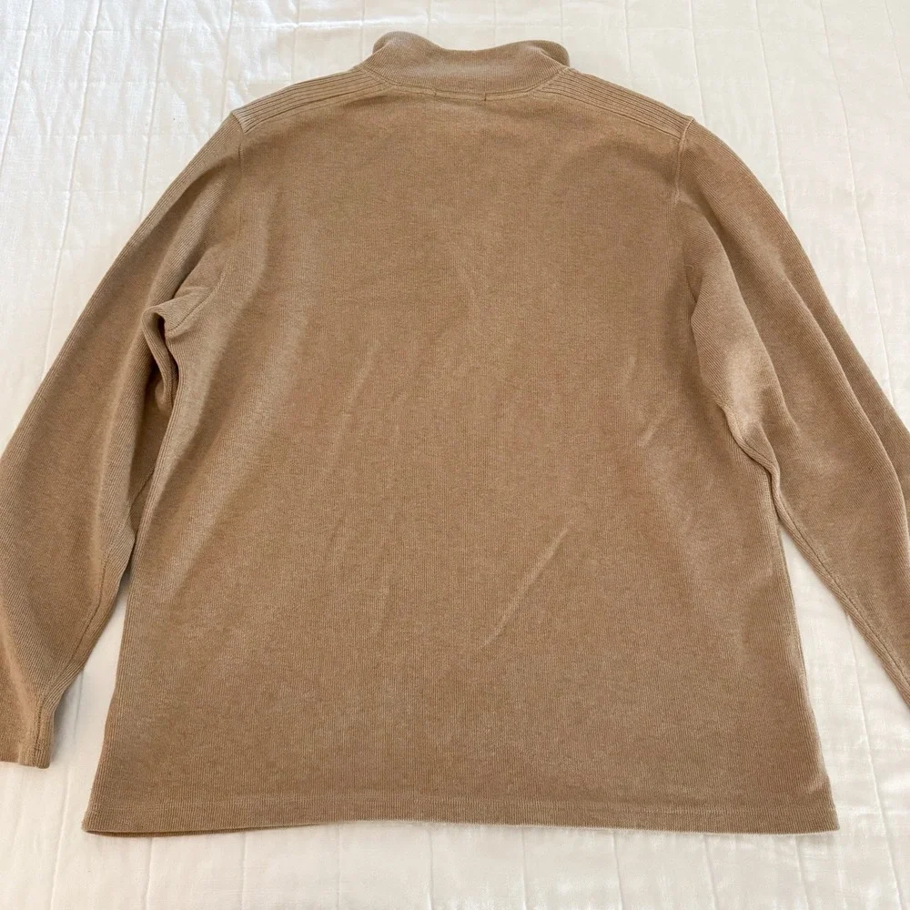 Banana Republic Sweater Men's XL 100% Cotton Tan Quarter‎ Zip Heavy Knit SOFT
